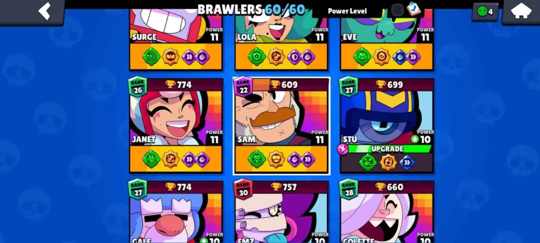 Grid View of different Brawlers in Brawl Stars