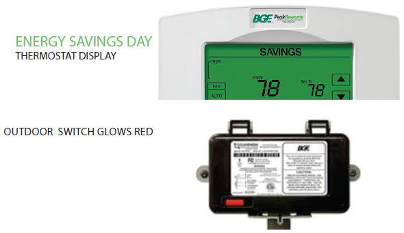 Energy Savings Day - Example thermostat displayOutdoor switch glows red