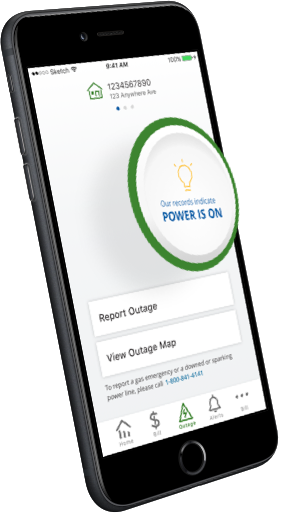Outage check screen from the mobile app